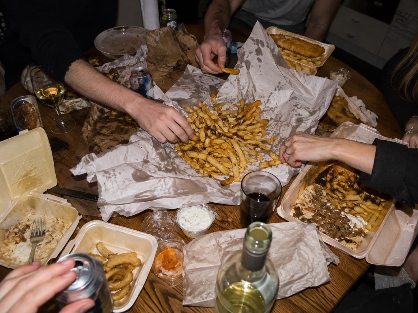 Late-night food shared across the table